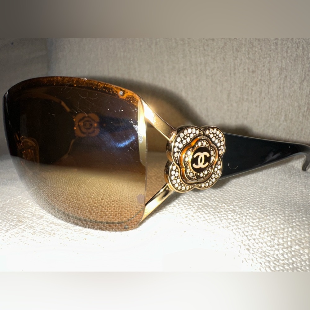 Chanel Camellia Crystal Flower Shield Sunglasses